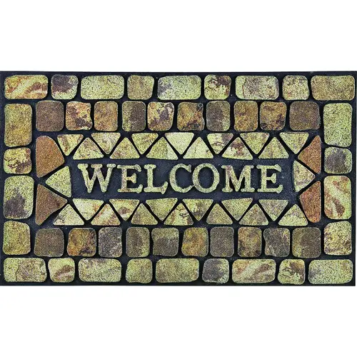 Door Mat, 30 in L, 18 in W, Flocking Pattern, Polyester Surface Door Mat, 30 in L, 18 in W, Flocking Pattern, Polyester Surface