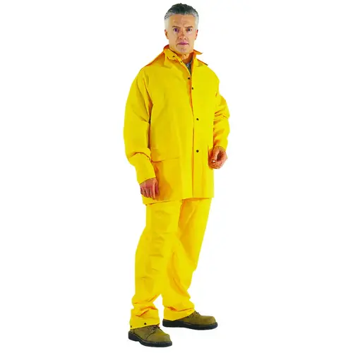 Rain Suit, M, 28-1/2 in Inseam, Polyester, Hi-Viz Yellow, Comfortable Oxford Polyester Collar Rain Suit, M, 28-1/2 in Inseam, Polyester, Hi-Viz Yellow, Comfortable Oxford Polyester Collar