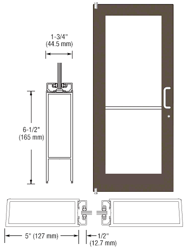 CRL-U.S. Aluminum DC51222R036 Bronze Black Anodized 550 Series Wide Stile (LHR) HLSO Single 3'0 x 7'0 Offset Hung with Pivots for Surf Mount Closer Complete Door Std. MS Lock & Bottom Rail
