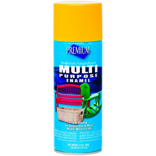 Spray Paint, Gloss, Yellow, 12 oz, Aerosol Can