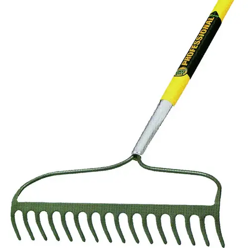 Bow Rake, 17 in W Head, 16 -Tine, Steel Tine, Steel Head, 60 in L Handle Black/Gray/Yellow