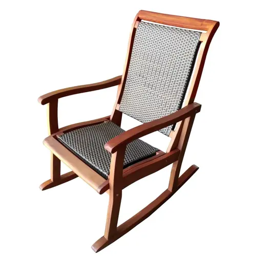 Wood Rocker with Wicker, 610 mm OAW, 860 mm OAD, 990 mm OAH, Mahogany Wood/Plastic Wicker Teak Color Oil Stain
