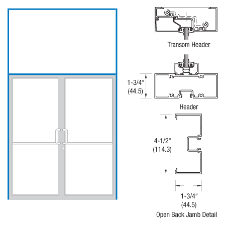 CRL-U.S. Aluminum 0A6222272 Bronze Black Anodized Double Door 75-1/2" x 85-3/4" 450 Series Transom Frame for Offset Pivot Using Surface Mount Closers