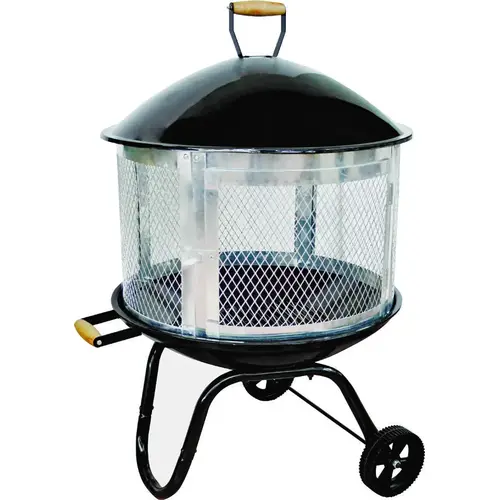 Fire Pit, 27-3/4 in OAW, 31-1/4 in OAD, 46-1/2 in OAH, Round, Steel Black