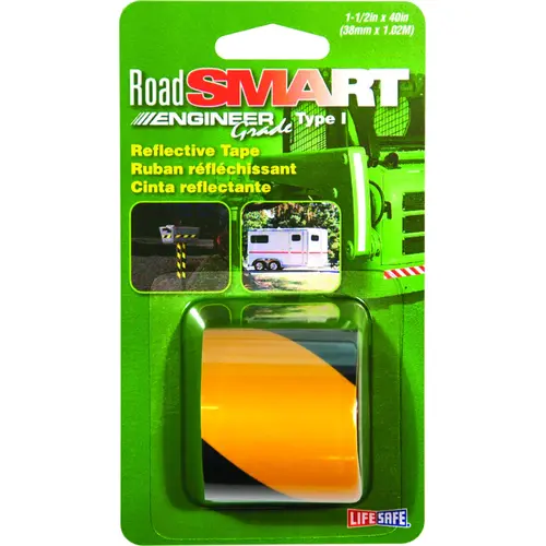Reflective Tape, 40 in L, 1-1/2 in W, Black/Yellow