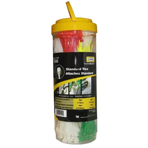 Cable Tie Canister, 0.79, 1.77 in Max Bundle Dia, Nylon, Green/Natural/Red/Yellow - pack of 500 Cable Tie Canister, 0.79, 1.77 in Max Bundle Dia, Nylon, Green/Natural/Red/Yellow - pack of 500