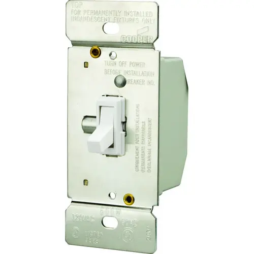 TI306-W-K Toggle Dimmer, 5 A, 120 V, 600 W, CFL, Halogen, Incandescent, LED Lamp, 3-Way White TI306-W-K Toggle Dimmer, 5 A, 120 V, 600 W, CFL, Halogen, Incandescent, LED Lamp, 3-Way White