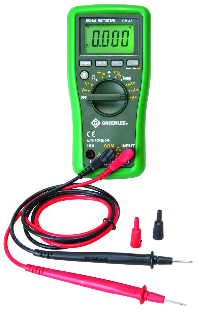 Greenlee Multimeter Digital Display Functions: AC Voltage DC Voltage Capacitance Current Resistance DM-45 Greenlee Multimeter Digital Display Functions: AC Voltage DC Voltage Capacitance Current Resistance DM-45