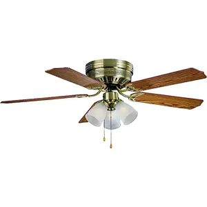 Boston Harbor CF-78049L Ceiling Fan Light Kit, 5-Blade, Antique Brass Housing, 52 in Sweep, MDF Blade, 3-Speed