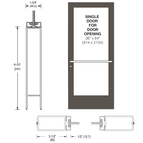 CRL-U.S. Aluminum CD41752L036 White KYNAR Paint 400 Series Medium Stile (RHR) HRSO Single 3'0 x 7'0 Center Hung for OHCC w/Standard Push Bars Complete ADA Door(s) with Lock Indicator, Cyl Guard