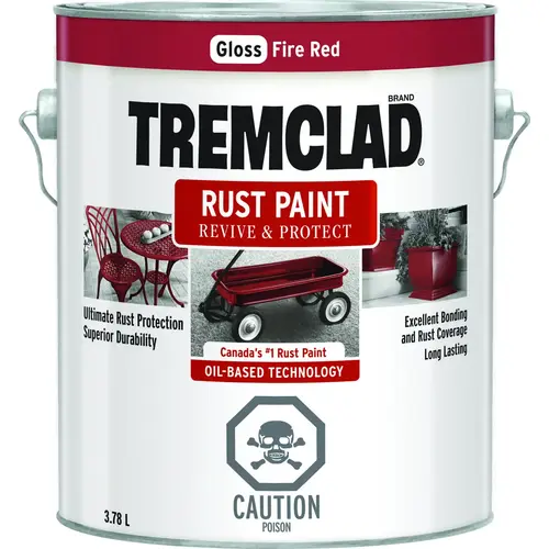 TREMCLAD Rust Paint, Gloss, Fire Red, 3.78 L, Can - pack of 2 TREMCLAD Rust Paint, Gloss, Fire Red, 3.78 L, Can - pack of 2