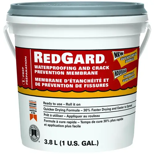 REDGARD Waterproofing and Crack Prevention, Liquid, Red, 1 gal, Pail