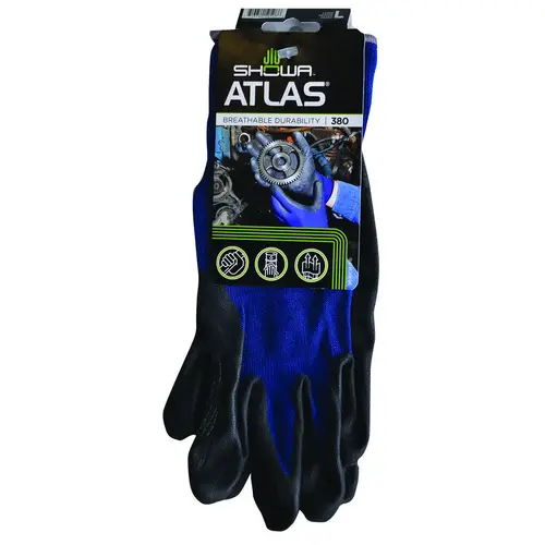 Lightweight Coated Gloves, L, 8-21/32 to 10-15/64 in L, Elastic Cuff, Nitrile Foam Coating, Black/Blue Pair Lightweight Coated Gloves, L, 8-21/32 to 10-15/64 in L, Elastic Cuff, Nitrile Foam Coating, Black/Blue Pair