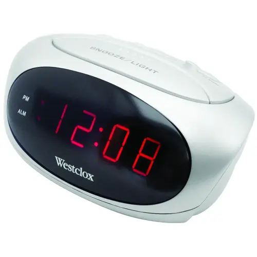 Westclox Alarm Clock, AAA Battery, LED Display, White Case