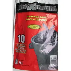 Polyethics 26321 MAXIMUM Garbage Bag, Regular, Plastic, Black - pack of 10
