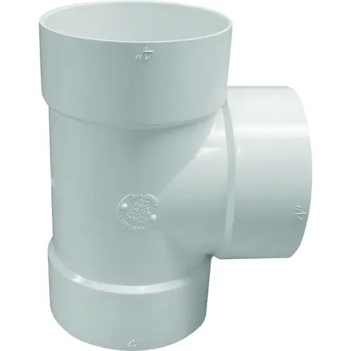 Bullnose Pipe Tee, 6 x 4 in, Hub, PVC, White Bullnose Pipe Tee, 6 x 4 in, Hub, PVC, White