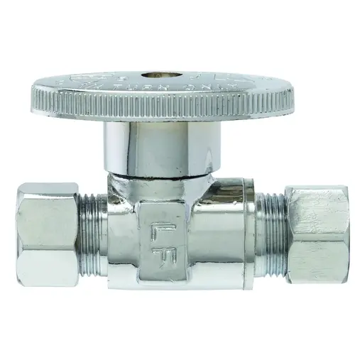 Shut-Off Valve, 3/8 x 3/8 in Connection, Compression, Brass Body Chrome Shut-Off Valve, 3/8 x 3/8 in Connection, Compression, Brass Body Chrome