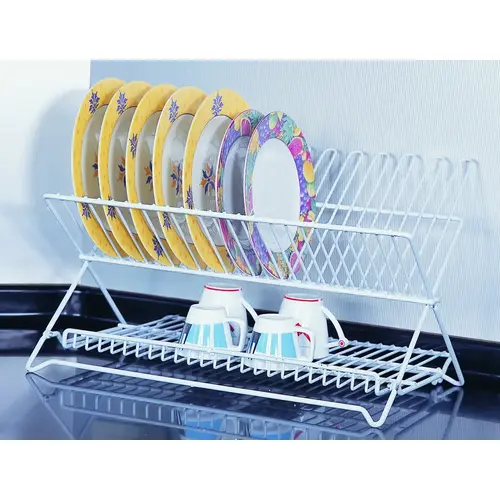 Dish Rack, 20 lb Capacity, 18-1/4 in L, 12-3/4 in W, 11 in H, Steel, White, White PE Coated