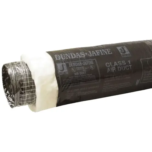 Flexible Insulated Duct, 4 in, 25 ft L, Fiberglass/Polyester/Polyethylene, Black