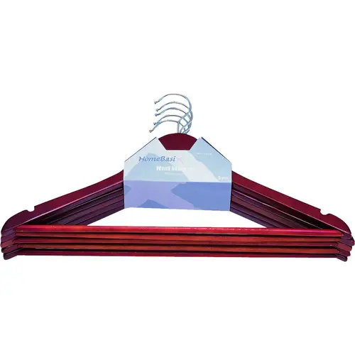Cloth Hanger Set, 6.6 lb Capacity, Steel/Wood, Mahogany - pack of 5