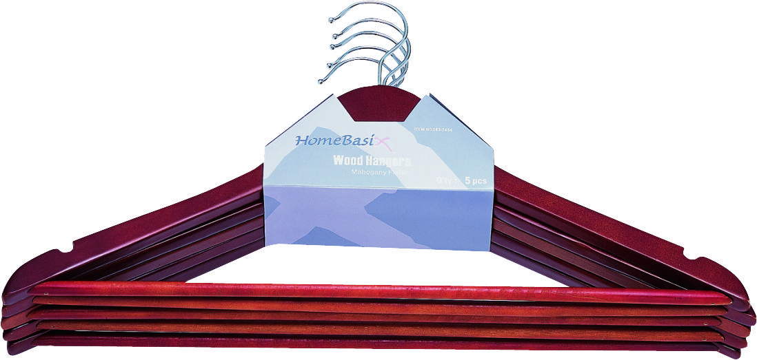 Simple Spaces HEA00040G Cloth Hanger Set, 6.6 lb Capacity, Steel/Wood, Mahogany - pack of 5
