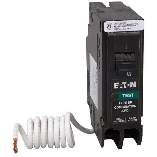 Circuit Breaker, AFCI, Combination, Type BR, 15 A, 1 -Pole, 120/240 VAC Circuit Breaker, AFCI, Combination, Type BR, 15 A, 1 -Pole, 120/240 VAC