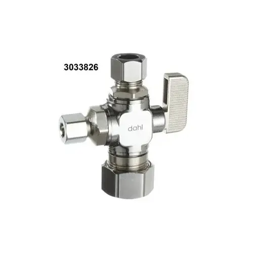 mini-ball Straight Dual Outlet Valve, 5/8 x 3/8 x 1/4 in Connection, Compression, Brass Body Chrome