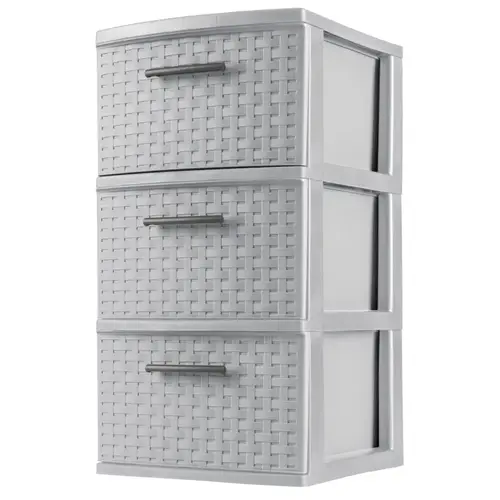 Weave Drawer Unit, 3-Drawer, Plastic, 12-5/8 in OAW, 24 in OAH, 15 in OAD Cement