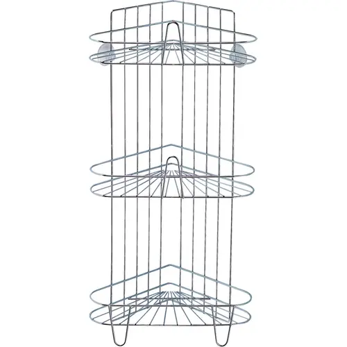 Shower Caddy, 3-Shelf, 11-5/8 in OAW, 23-1/4 in OAH, 8-1/4 in OAD, 10 lb Silver Shower Caddy, 3-Shelf, 11-5/8 in OAW, 23-1/4 in OAH, 8-1/4 in OAD, 10 lb Silver