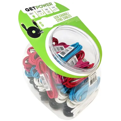 GetPower Braided USB Charge/Sync Cable, Assorted Sheath, 3 ft L - pack of 50 GetPower Braided USB Charge/Sync Cable, Assorted Sheath, 3 ft L - pack of 50