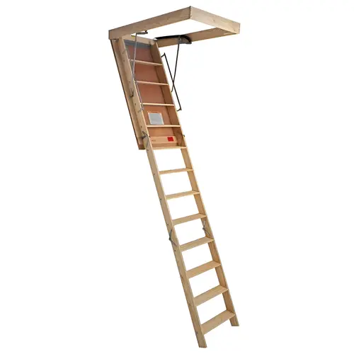 Superior Plus Series Folding Attic Stairway, 8 ft 9 in H Ceiling, 54 in H x 30 in W Ceiling Opening Yellow