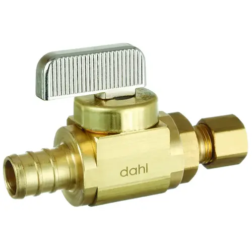 mini-ball Stop Valve, 1/2 x 1/4 in Connection, Crimp x Compression, 250 psi Pressure, Brass Body mini-ball Stop Valve, 1/2 x 1/4 in Connection, Crimp x Compression, 250 psi Pressure, Brass Body