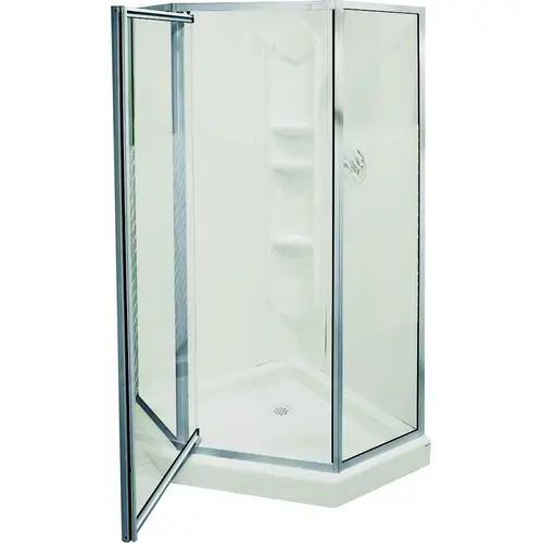 Himalaya 101694-000-129-107 Shower Kit, 38 in L, 38 in W, 74-1/4 in H, Polystyrene, Chrome, 3-Wall Panel White