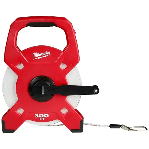 Tape Measure, 300 ft L Blade, 1/2 in W Blade, Fiberglass Blade, ABS Case, Black/Red Case Tape Measure, 300 ft L Blade, 1/2 in W Blade, Fiberglass Blade, ABS Case, Black/Red Case