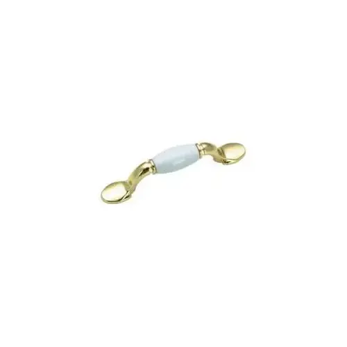 Cabinet Pull, 5 in L Handle, 23/32 in H Handle, 1-7/32 in Projection, Ceramic/Metal, Brass White Cabinet Pull, 5 in L Handle, 23/32 in H Handle, 1-7/32 in Projection, Ceramic/Metal, Brass White