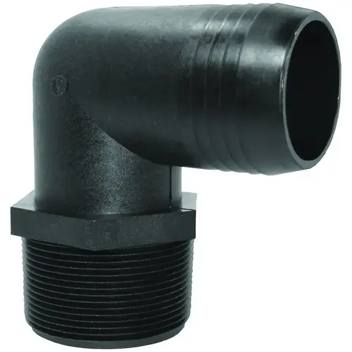 Green Leaf Hose to Pipe Elbow, 3/8 x 3/8 in, Hose Barb x Male NPT, Polypropylene, Black