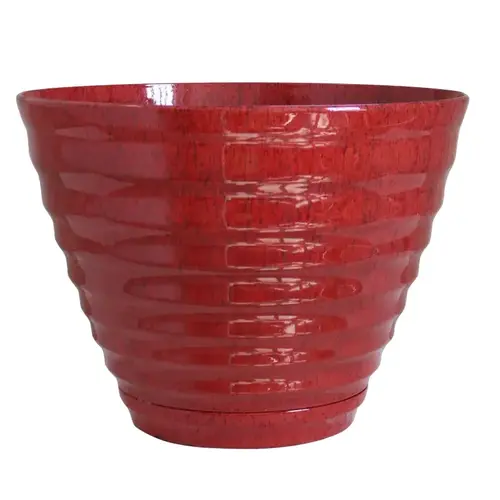 Planter, 15.9 in Dia, Round, Beehive Design, Resin, Red Planter, 15.9 in Dia, Round, Beehive Design, Resin, Red