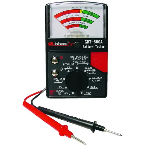 T-500A Battery Tester, 1.5 to 22.5 V, Analog Display, Black