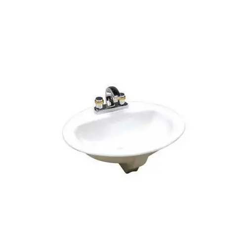 Bathroom Sink, Oval Basin, 4 in Faucet Centers, 3-Deck Hole, 17 in OAW, 20 in OAH, Vitreous China White