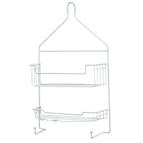 Hanging Shower Caddy, 2-Shelf, Metal White Hanging Shower Caddy, 2-Shelf, Metal White