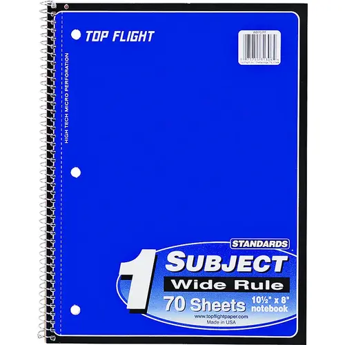 WB70PF Wide Rule Notebook, Micro-Perforated Sheet, 70-Sheet, Wirebound Binding