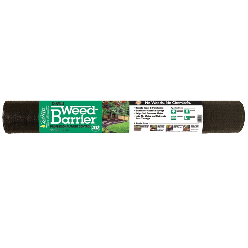 DeWitt DWB30350 DeWitt Series Weed Barrier, 50 ft L, 3 ft W, Polypropylene, Black, 12/PK