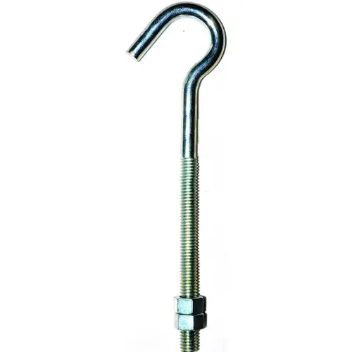 Hook Bolt, 9.3 mm Thread, 4 in L Thread, 7-1/4 in L, Steel, Zinc - pack of 10 Hook Bolt, 9.3 mm Thread, 4 in L Thread, 7-1/4 in L, Steel, Zinc - pack of 10