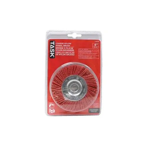 Wheel Brush, 4 in Dia, 1/2 to 5/8 in Arbor/Shank, Nylon Bristle