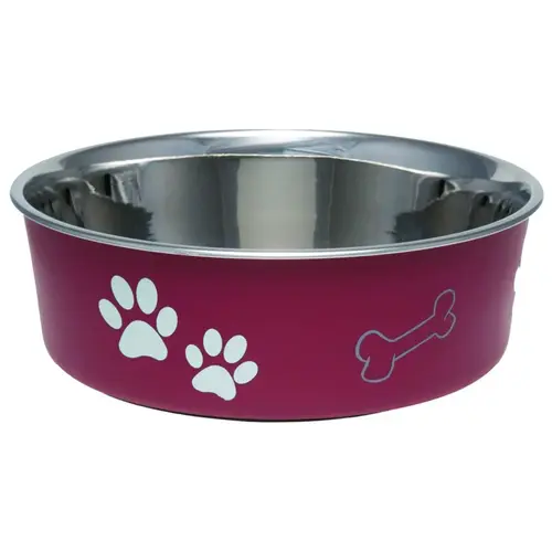 Pet Feeding Bowl, S, 15 oz Volume, Polyresin/Stainless Steel, Merlot Pet Feeding Bowl, S, 15 oz Volume, Polyresin/Stainless Steel, Merlot