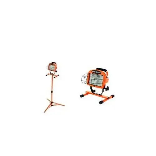 Tripod Work Light, 120 VAC, 500 W, 1-Lamp, Halogen Lamp, 8000 Lumens Lumens, Orange