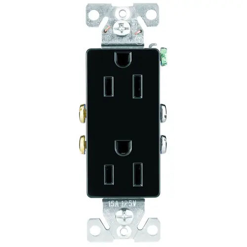 Duplex Receptacle, 2 -Pole, 15 A, 125 V, Back, Side Wiring, NEMA: 5-15R, Black