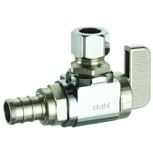 mini-ball Stop Valve, 1/2 x 3/8 in Connection, Crimp x Compression, 250 psi Pressure, Brass Body Chrome mini-ball Stop Valve, 1/2 x 3/8 in Connection, Crimp x Compression, 250 psi Pressure, Brass Body Chrome