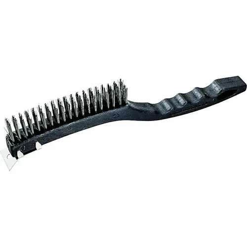 Wire Brush with Scraper, 1-3/8 in L Trim, Metallic Bristle, 5/8 in W Brush, 13-1/2 in OAL Wire Brush with Scraper, 1-3/8 in L Trim, Metallic Bristle, 5/8 in W Brush, 13-1/2 in OAL