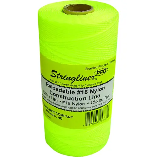 Pro Series Construction Line, #18 Dia, 1000 ft L, 165 lb Working Load, Nylon, Fluorescent Yellow Pro Series Construction Line, #18 Dia, 1000 ft L, 165 lb Working Load, Nylon, Fluorescent Yellow